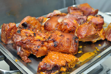 roasted pork prepared on the bowls