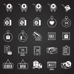 Online shopping icons set on black background for graphic and web design, Modern simple vector sign. Internet concept. Trendy symbol for website design web button or mobile app