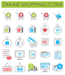 Online shopping color icons set on white background for graphic and web design, Modern simple vector sign. Internet concept. Trendy symbol for website design web button or mobile app