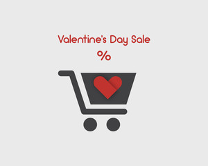 Valentine's Day Sale concept with shopping cart and abstract heart icon