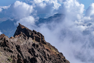Above the clouds and along the volcanic ridge at Roque de los Muchachos on La Palma, Canary Islands