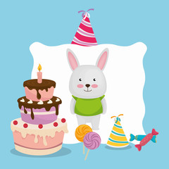 cute and little bunny with party accessories