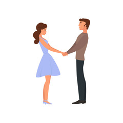 Happy loving couple young boyfriend and girlfriend having a date together.