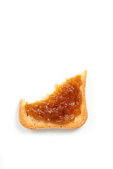 Fototapeta na wymiar eating a slice of toast and jam on the absolute white background