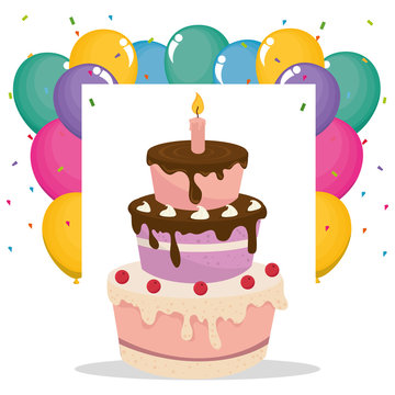 sweet cake and balloons helium birthday celebration