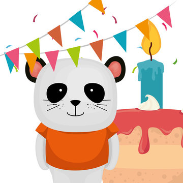 cute and little bear panda with cake