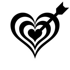 Heart target with arrow symbol icon - black simple, isolated - vector