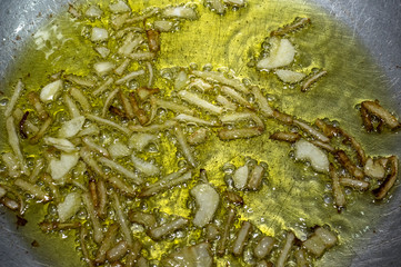 browned onions close up photograph