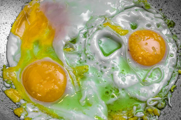 eggs in a pan beef eye eggs preparation and cooking Close-up photograph