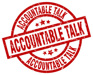accountable talk round red grunge stamp