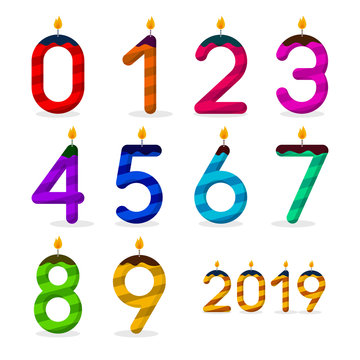 Happy Birthday. Set of numbers with candles. Vector