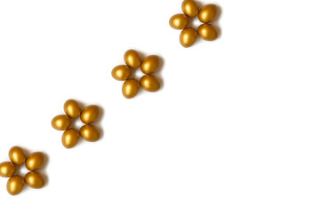 easter golden eggs, happy easter, white backgtound, flower from eggs