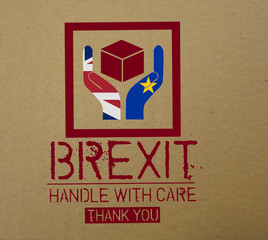 Label Brexit Handle with care Thank you on cardboard