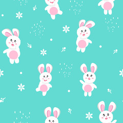 Rabbit in winter, seamless pattern, Happy easter, nature season holiday background texture cover cute baby, Kawaii cartoon collection, vector illustration