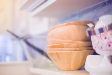 wooden bowl on Shelves