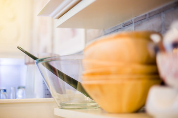 wooden bowl on Shelves