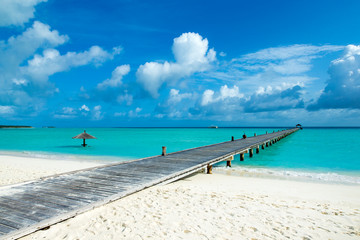 tropical Maldives island with white sandy beach and sea