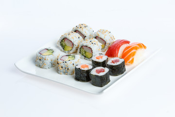 Isolated Sushi plate on white background