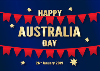 Happy Australia Day on 26 January. Template design for poster, invitation card, banner, advertising, flyer. Vector illustration in paper cut and craft style.