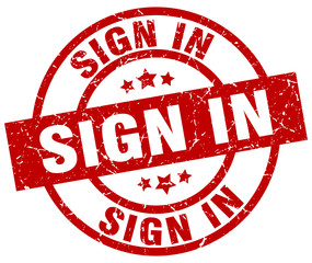 sign in round red grunge stamp