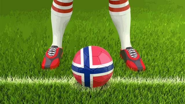 Man and soccer ball  with Norwegian flag 
