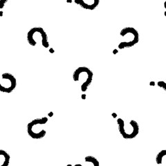 Questions marks seamless pattern. Hand drawn sketched doodle signs, grunge background. Isolated on white. Vector illustration