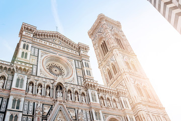Closeup detail view of the Santa Maria Cathedral in Florence, Italy