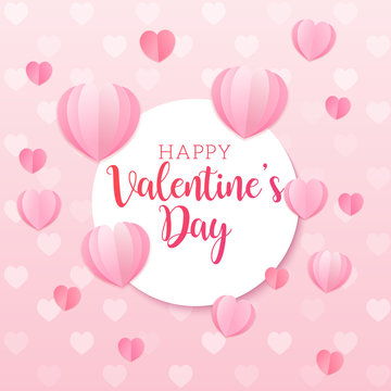 Valentine's Day vector background with light pink paper cut hearts. Love pattern for graphic design, greeting card, poster, flyer template. Romantic illustration for celebration on February 14th.