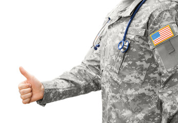 US Army doctor showing thumb up