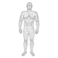 Human body from abstract futuristic polygonal black lines and dots. Vector illustration.