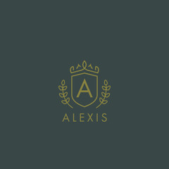 Initials letter A logo business vector template. Crown and shield shape. Luxury, elegant, glamour, fashion, boutique for branding purpose. Unique classy concept.