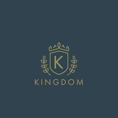 Initials letter K logo business vector template. Crown and shield shape. Luxury, elegant, glamour, fashion, boutique for branding purpose. Unique classy concept.