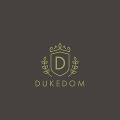 Initials letter D logo business vector template. Crown and shield shape. Luxury, elegant, glamour, fashion, boutique for branding purpose. Unique classy concept.