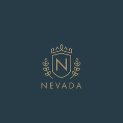 Initials letter N logo business vector template. Crown and shield shape. Luxury, elegant, glamour, fashion, boutique for branding purpose. Unique classy concept.
