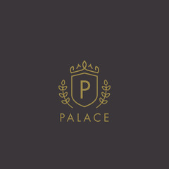 Initials letter P logo business vector template. Crown and shield shape. Luxury, elegant, glamour, fashion, boutique for branding purpose. Unique classy concept.