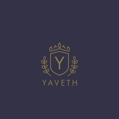 Initials letter Y logo business vector template. Crown and shield shape. Luxury, elegant, glamour, fashion, boutique for branding purpose. Unique classy concept.