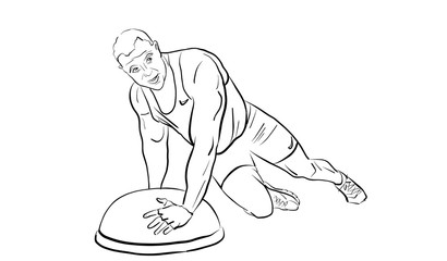 Male athlete plays sports with special equipment,