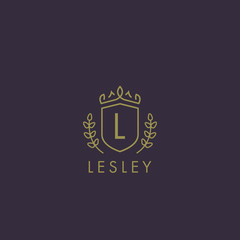 Initials letter L logo business vector template. Crown and shield shape. Luxury, elegant, glamour, fashion, boutique for branding purpose. Unique classy concept.