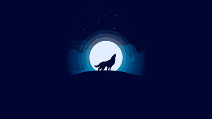 illustration with a wolf howling at the moon © gorbacheva_jul