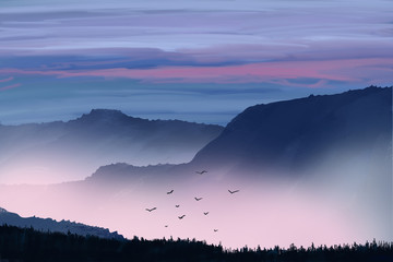 Morning in the mountains. Digital art