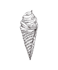 Ice Cream Monochrome Sketch Vector Illustration