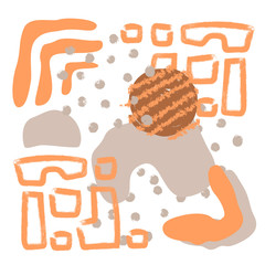 Brown abstract modern and stylish digital background with different shapes. Memphis brown pattern. Creative forms.