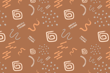 Brown abstract modern and stylish digital background with different shapes. Memphis brown pattern. Creative forms.
