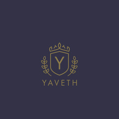 Initials letter Y logo business vector template. Crown and shield shape. Luxury, elegant, glamour, fashion, boutique for branding purpose. Unique classy concept.