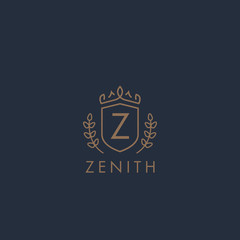 Initials letter Z logo business vector template. Crown and shield shape. Luxury, elegant, glamour, fashion, boutique for branding purpose. Unique classy concept.