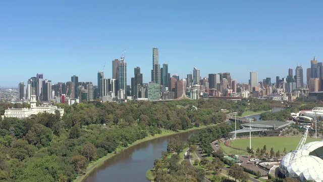 Views of the Melbourne CBD Skyline From the Yarra River Aerial View