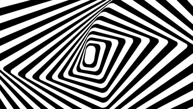 Animation Footage of twisted rectangle  black and white optical illusion Moving Around in Spiral