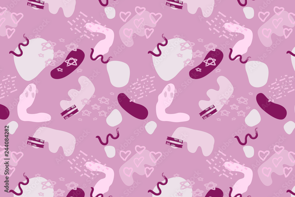Poster pink abstract modern and stylish digital background with different shapes. memphis pink pattern. cre