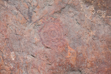 Prehistoric paintings on rock known as petroglyphs in the municipality of Facatativa in Colombia