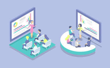 Conference Seminar Icons Set Vector Illustration